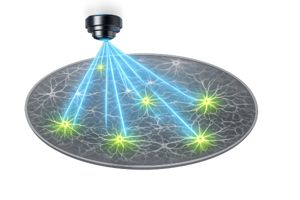 Mightex's DMD Pattern Illuminator for targeted photostimulation is able to Illuminate multiple regions of interest (ROIs) of any shape or size simultaneously and configure grey levels to stimulate at different intensities across your FOV