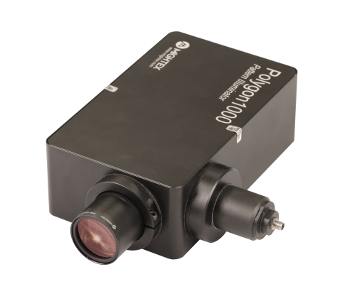 Mightex's model of the pattern illuminator for targeted photostimulation called the Polygon1000-DL, SMA-connectorized optical fiber patch cord input with a wavelength range of 400nm - 1000nm, and is designed for high-intensity or large FOV applications